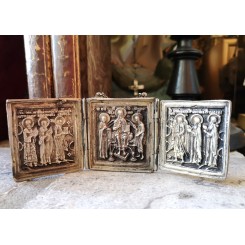 Antik Ikon Icon Tritykon [H6x16cm] 1880'