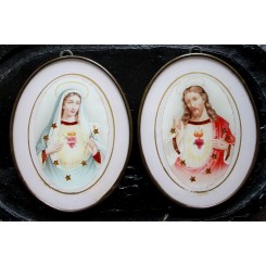 GL. Religiøse Billeder JESUS & MARIA [Ø12,5x10cm] PAR