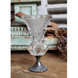 GL. Vase Krystalglas på Metalfod [H15,5cm]