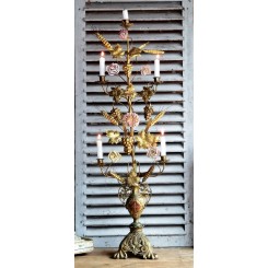 Antik Fransk Kirkestage til 5 Lys [H106cm] 6x Porcelænsblomster