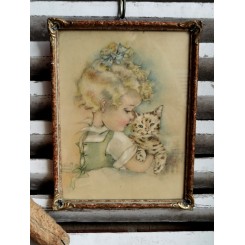 Gammelt Billede BARN & KAT [26x20,5cm] 