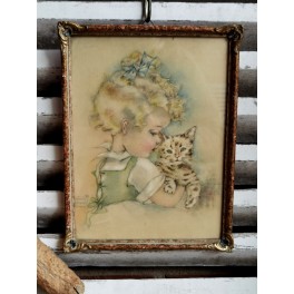 Gammelt Billede BARN & KAT [26x20,5cm] 