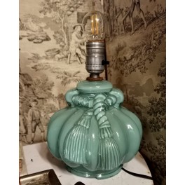 Gammel Fransk Lampefod [H24cm] Jadegr&oslash;n Glas