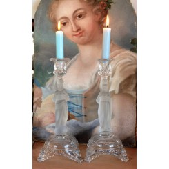 Gl. Glaslysestager Materet Krystal Jesus - Maria [Val St Lambert] Pr. stk