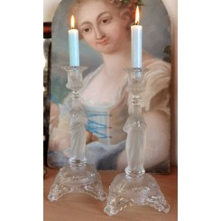 Gl. Glaslysestager Materet.Klart Krystal Jesus - Maria [H29cm] Pr. stk