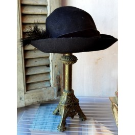 Fransk Hat Sort Filt med Fjer [1930] PARIS