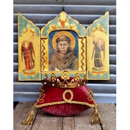 STOR Gammel Ikon Icon Triptykon [H30cm] Frans af Assisi