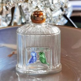Gammel Fransk Parfumeflaske - Fuglebur med 2 Fugle Gammel Fransk Parfumeflaske - Fuglebur med 2 Fugle