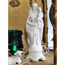 Gammel Fransk Madonna med Jesusbarn [Porcelæn] H-18,5cm