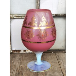 Stor Gammel ROSA Opaline Glas Pokal [H31m] Med Glassten