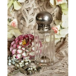 GL Parfumeflakon Presset Glas  [H9x3cm] Sølvlåg