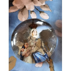 Gammel Glas Brevvægt Religiøst Motiv (Ø8,5x3cm)*