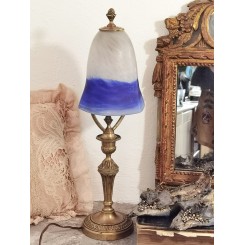 Gammel Fransk Lampe med Tulipan-Glasskærm [H39,5cm] ART NOUVEAU 