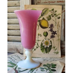 Fransk Opaline Vase Pokal [H24,5cm] Pink/Hvid