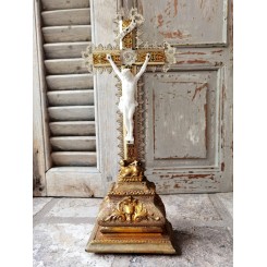 Krucifiks FILIGRAN/PORCELÆN [35,5cm] Antik 