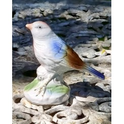 Vintage Porcelænsfigur Sangfugl [9cm] Rosa/Blå
