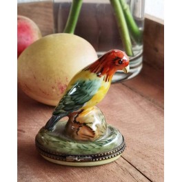 Vintage Fransk Porcelænsæske PAPEGØJE Vintage Fransk Porcelænsæske PAPEGØJE