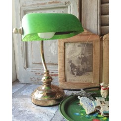 Vintage Fransk Kontor-Lampe [H25cm] Grøn Glasskærm
