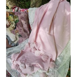 Sjal Uld ROSA [200x70cm] med Pelsbolde