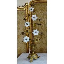 Antik Kirkestage, 5 Lys [H77cm] Opaline-blomster