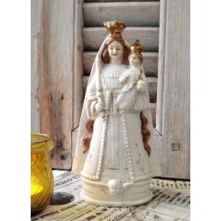 Gammel Fransk Madonna med Jesusbarn [Porcelæn] H22cm