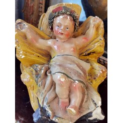 GL. Jesusbarn Med Glorie i Krybben [11x10,5x13cm] Gips