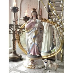 Antik Madonna med Barn Porcelæn [H38,5cm] Pastel*