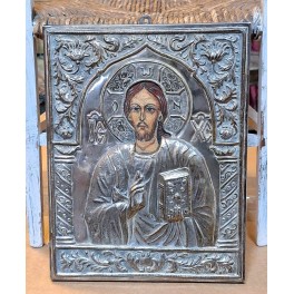 Russisk Ikon KRISTUS Sølvbeklædning [H22,5x18cm] Riza