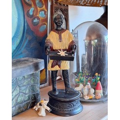 Gammel Bronzefigur - Mand med Bakke [28,5cm] Blackamoor