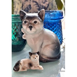 2x Porcelænsfigur KATTE PAR [10,5/3,5cm] 