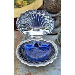 Vintage Fransk Muslingeskrin [Forsølvet] inkl. Blå Glasskål