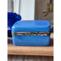 Antik Opaline Murano Skrin BLÅ [H6,5x12x9cm] Emaljekant