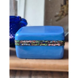 Antik Opaline Murano Skrin BLÅ [H6,5x12x9cm] Emaljekant