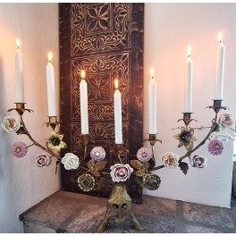 Antik Fransk 7-armet Buet Kirkestage [70x41,5cm] 11 Porcelænsblomster