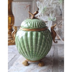 Lågkrukke Porcelæn med SØHESTE [H22cm] GRØN