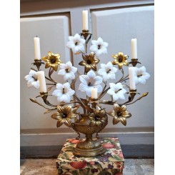 1800-tals Fransk Kirkestage, 6 Lysarme, 15 Blomster [H52x50cm] 