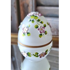 Gammelt Glasæg med Blomster i Emalje (H12cm) Böhmen