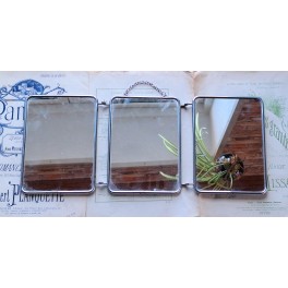 Gammelt Fransk 3-fløjet Barberspejl [Lukket-21x15cm] Triptykon