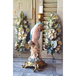 Lysestage Blå Papegøje Ormolu Porcelæn [H37cm]  