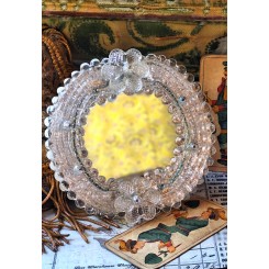 Fint Murano glasspejl KLARE Blomster - GRØN Stribe [14x14cm] Bordmodel