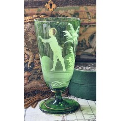 Antikt Glas Vase Håndlavet [Mary Gregory] GRØN