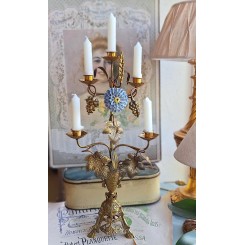 1800-Tals 5-armet Kirkestage Blå Porcelænsblomst [H53cm] 