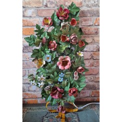 1800-tals Fransk Religiøs Lampe Metalblomster Emalje [H66cm] Sjælden!