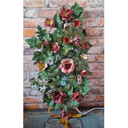 1800-tals Fransk Religiøs Lampe Metalblomster Emalje [H66cm] Sjælden!