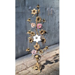 1800-tals Fransk 7-armet Kirkestage med diverse Blomster [H87cm]