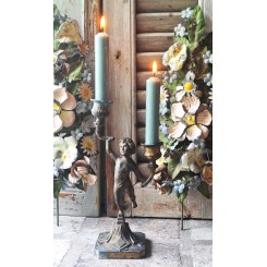 Gammel Fransk Art Deco 2-armet Lysestage [H24,5cm] 'Putto'