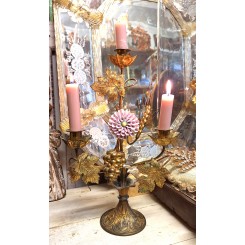 Fransk 3-Armet Kirkestage Høststage [H37cm] Porcelænsblomst*