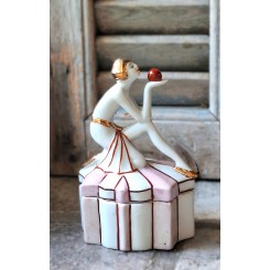 Art Deco Kvinde med Rød Kugle Smykkeskrin Badepige [Baigneuse] ROSA/GULD