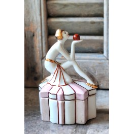 Art Deco Kvinde med Rød Kugle Smykkeskrin Badepige [Baigneuse] ROSA/GULD