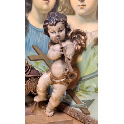 Antik Engel med Fløjte og Fugl (17cm) Håndlavet